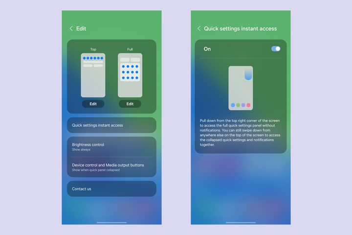 Samsung One UI 6 quick settings editing features.