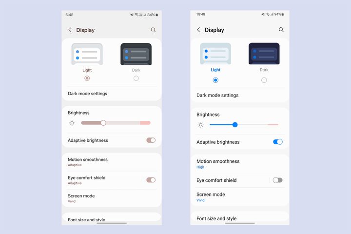 Samsung phone settings One UI 6 vs One UI 5.
