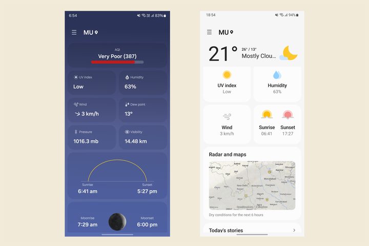 Samsung Weather app on One UI 6 vs One UI 5.
