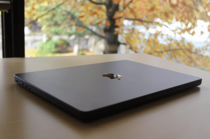 The closed MacBook Pro on a table.
