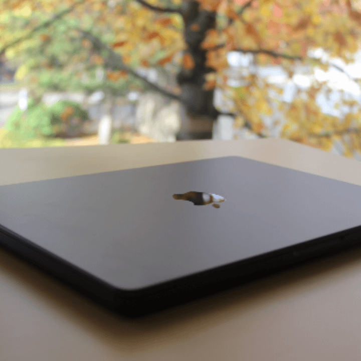 The closed MacBook Pro on a table.