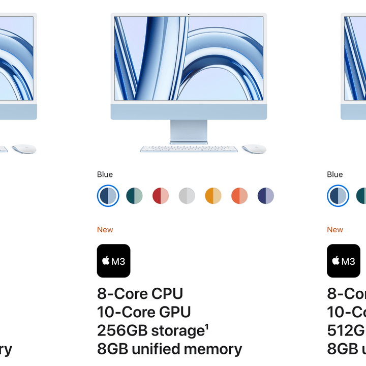 Three iMac listings from Apple's website.
