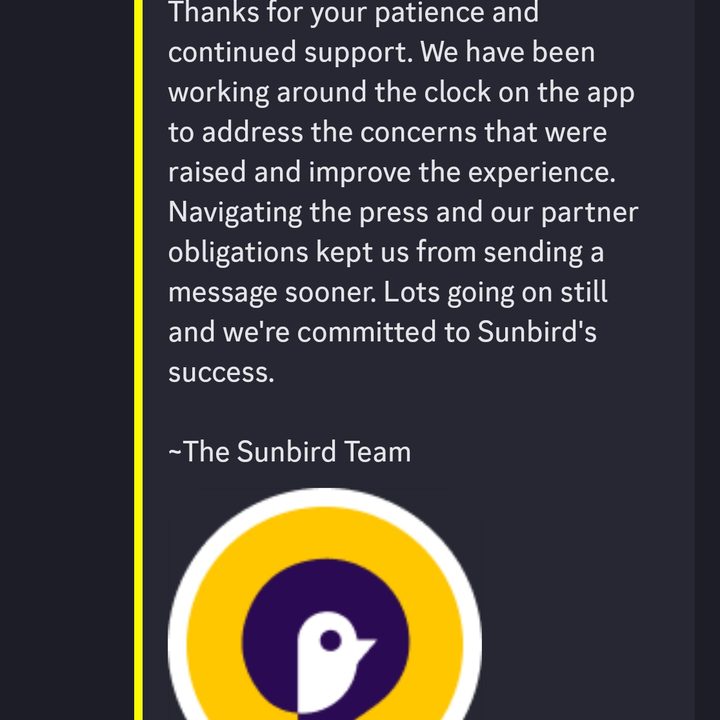 Sunbird Discord announcement 3.