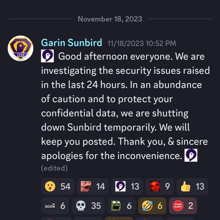 Sunbird Discord announcement 2.