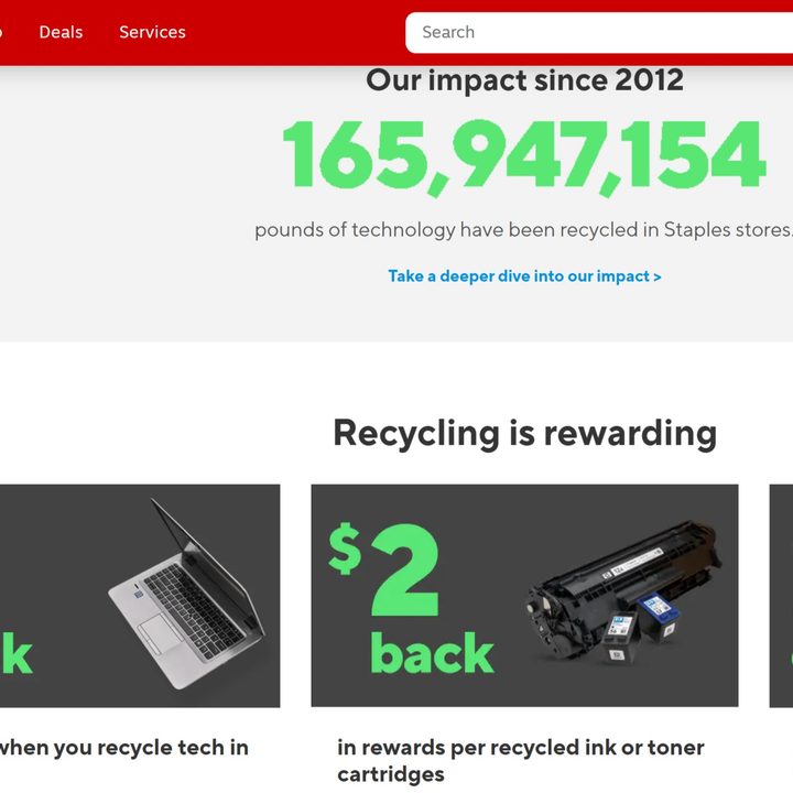 Staples e-waste recycling program has taken in over 165 million pounds of technology since 2012.