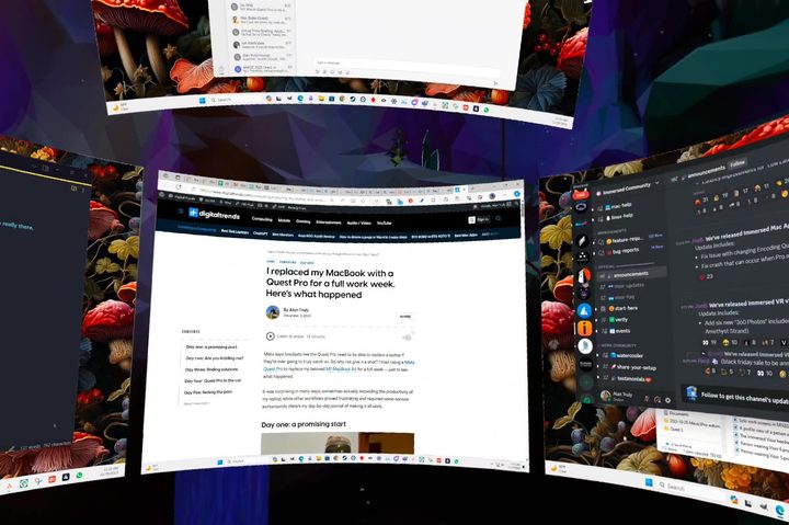 The Immersed app for Quest VR headsets shows up to five virtual PC screens.