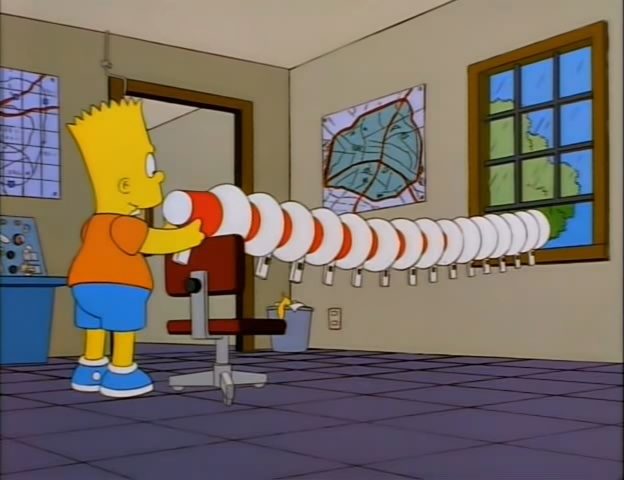 Homer with a line of megaphones in "The Simpsons."