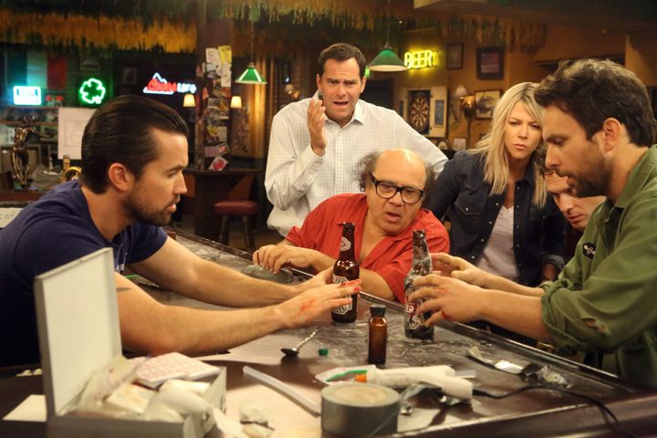 The gang and Andy playing with beer in Paddy's Pub in Chardee MacDennis 2 Electric Boogaloo of It's Always Sunny in Philadelphia