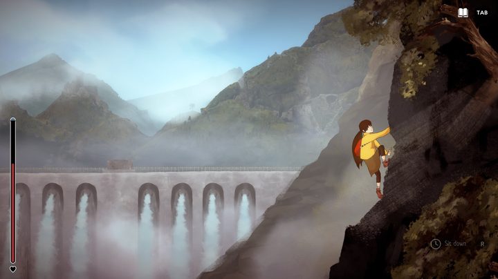 Moira climbs a wall in A Highland Song.