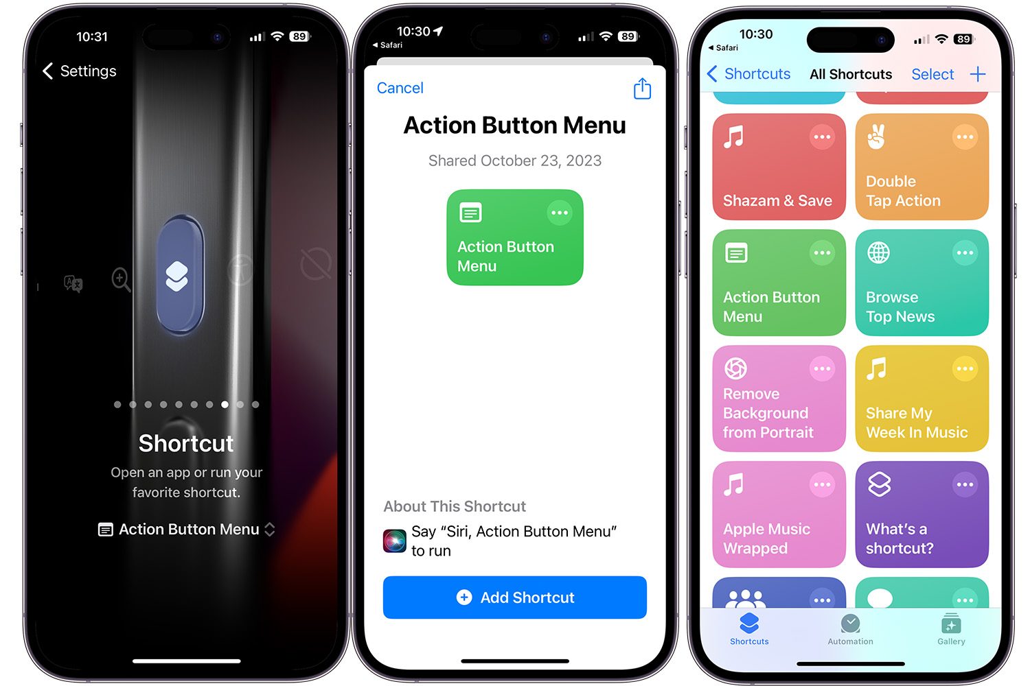 Action Button Shortcut for the iPhone 15 Pro Action button.