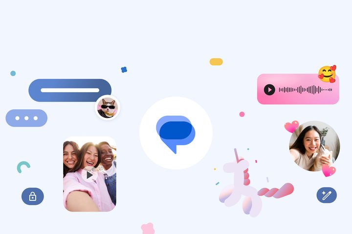 Promotional image from Google showing November 2023 updates to the Google Messages app.