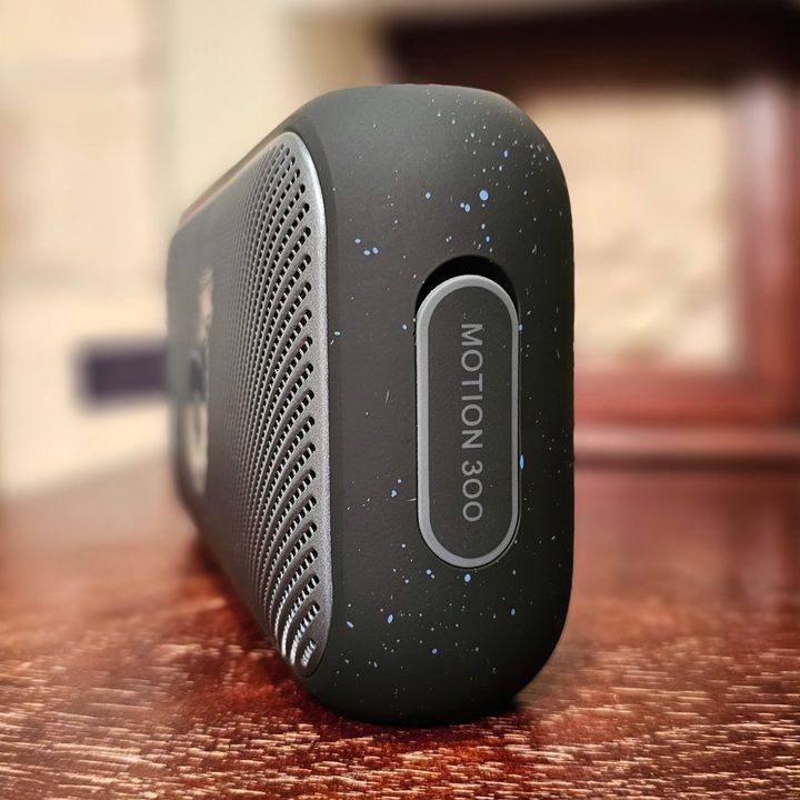 Soundcore Motion 300 side view of USB-C cover.