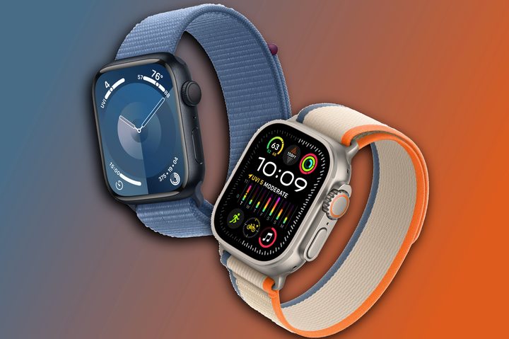 Renders of the Apple Watch Series 9 and Apple Watch Ultra 2 next to each other.
