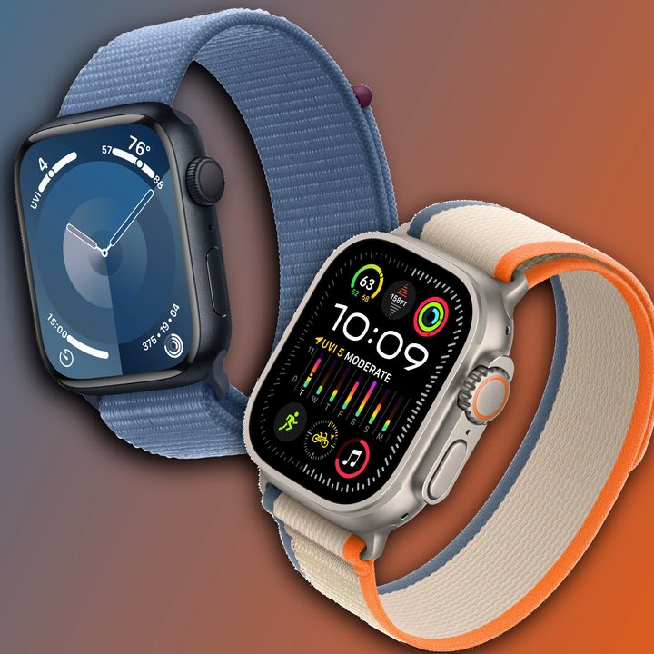 Renders of the Apple Watch Series 9 and Apple Watch Ultra 2 next to each other.