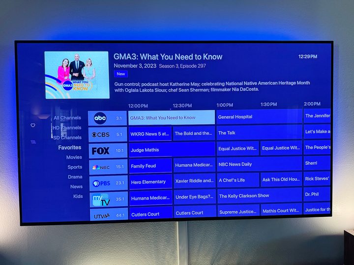 The Channels app as seen on a TV.