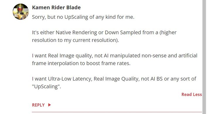 A commenter on Tom's Hardware complaining about DLSS.