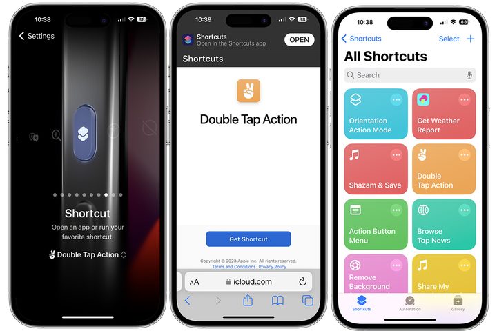 Double Tap Action shortcut for the iPhone 15 Pro Action button.