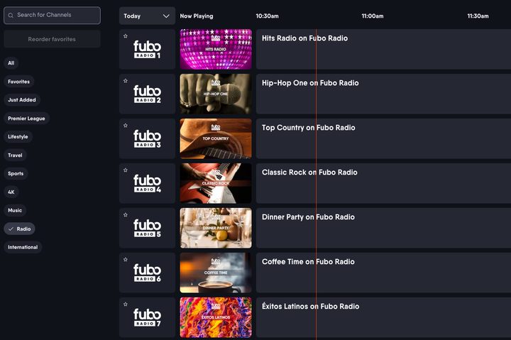 The electronic program guide for Fubo Radio