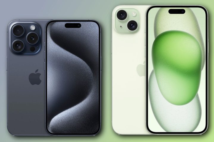 Renders of the iPhone 15 Pro and iPhone 15 Plus next to each other.