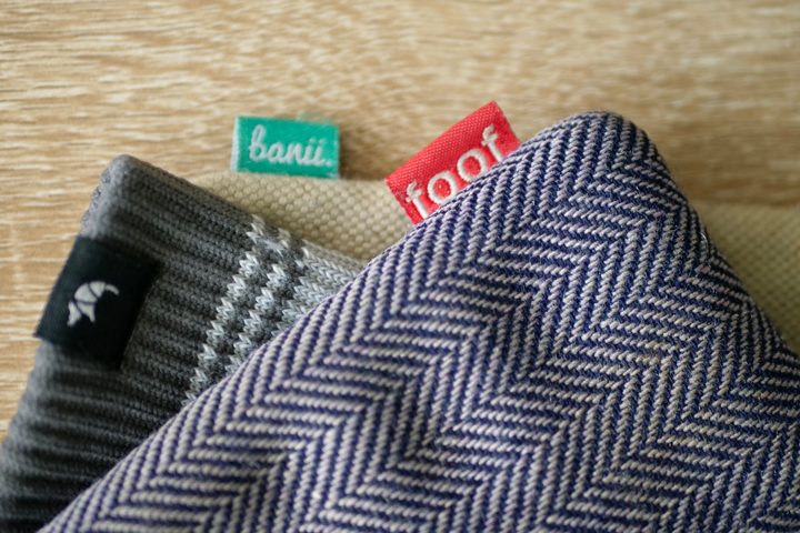 The labels showing on various phone pouches.