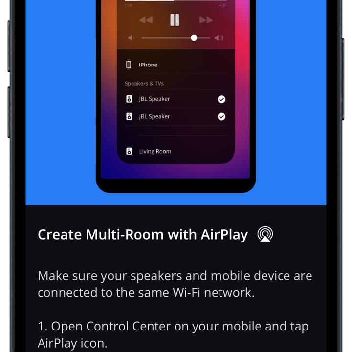 JBL One app for iOS Multi-Room instructions for AirPlay.