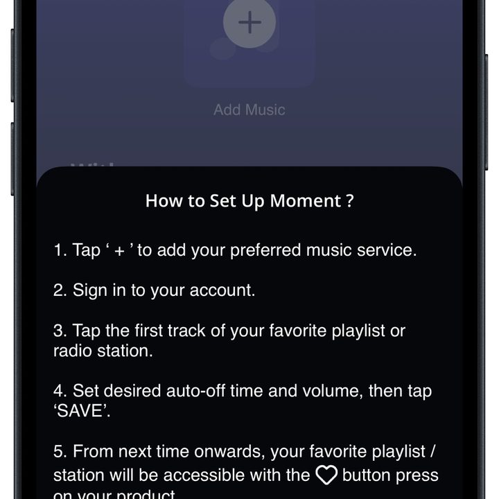 JBL One app for iOS Moments instructions.