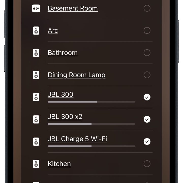 JBL One app for iOS – AirPlay screen.