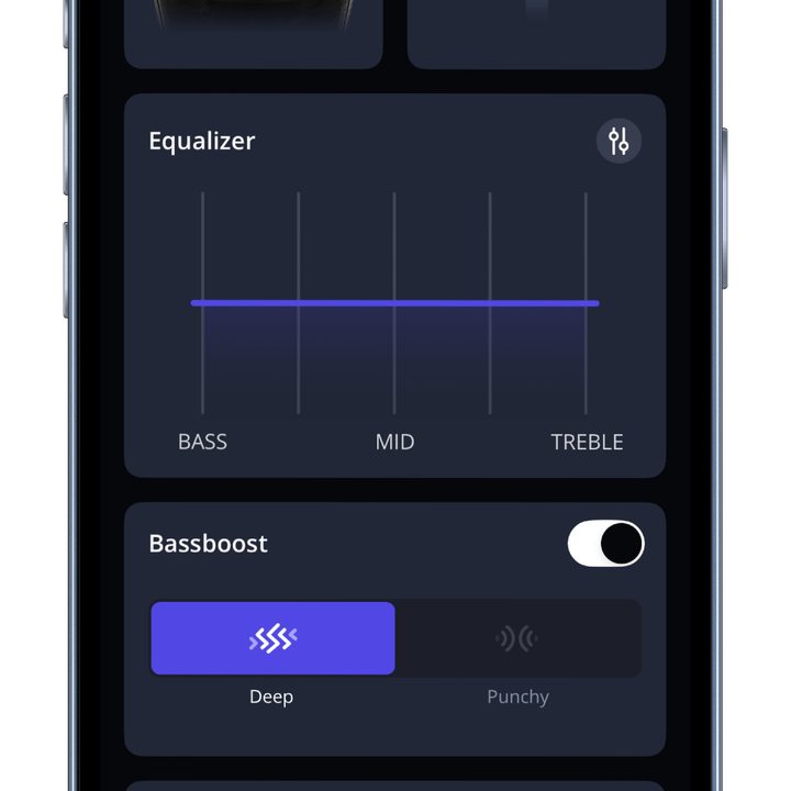The JBL One app's EQ settings.