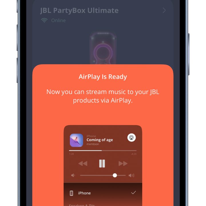 The JBL One app's AirPlay connectivity.