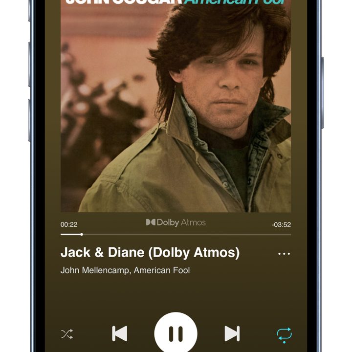 The JBL One app in Tidal showing a Dolby Atmos track.
