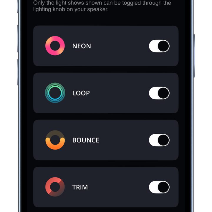 Lighting controls in the JBL One app for the PartyBox Ultimate.