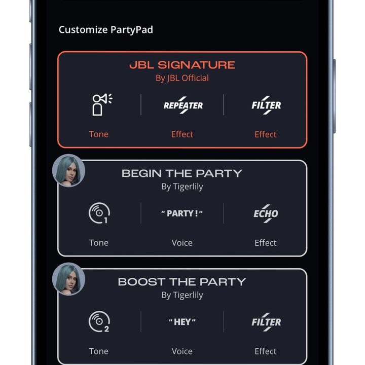 The Party Pad programming section of the JBL One app for the PartyBox Ultimate speaker.
