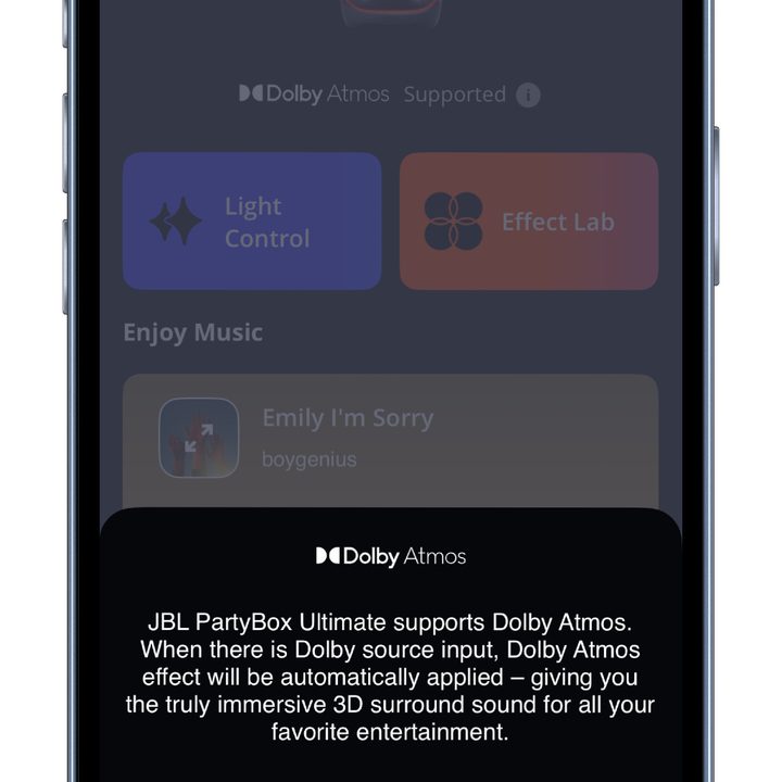 The JBL One app's Dolby Atmos setup.