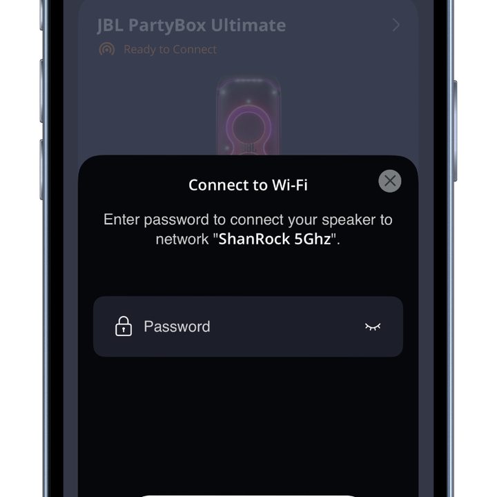 Connecting to Wi-Fi with the JBL One app.