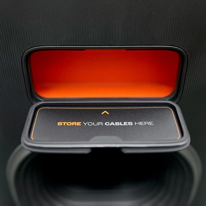 The JBL PartyBox Ultimate's cable storage.