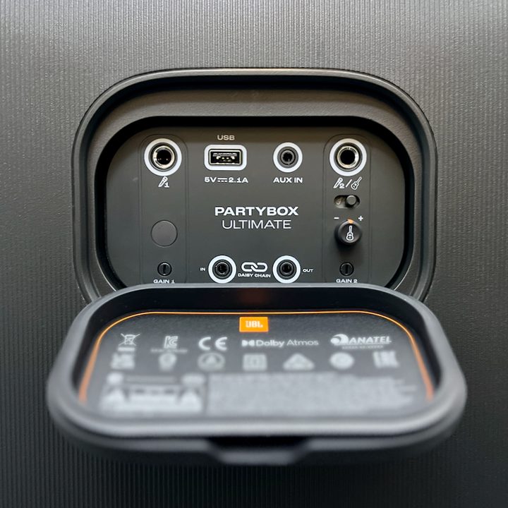 The JBL PartyBox Ultimate's input panel.