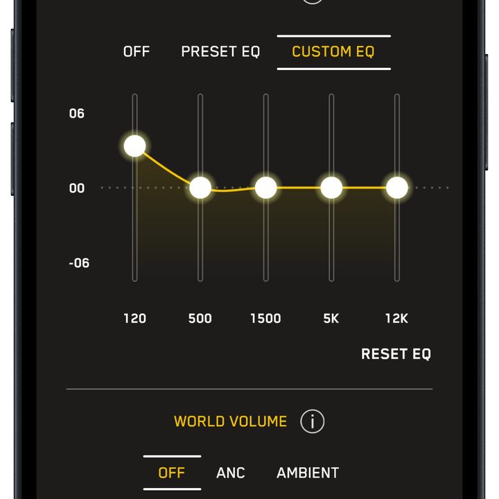 Master & Dynamic Connect app EQ screen.