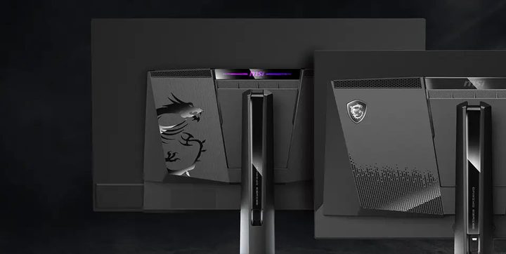 The back of two MSI QD-OLED monitors.