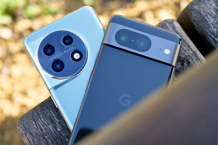 The OnePlus 11 and Google Pixel 8's camera modules.