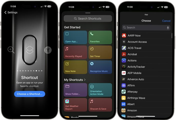 Open App shortcut for the iPhone 15 Pro Action button.