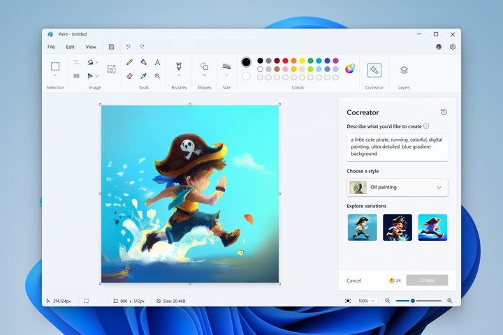 The new Cocreator AI feature on Microsoft Paint.