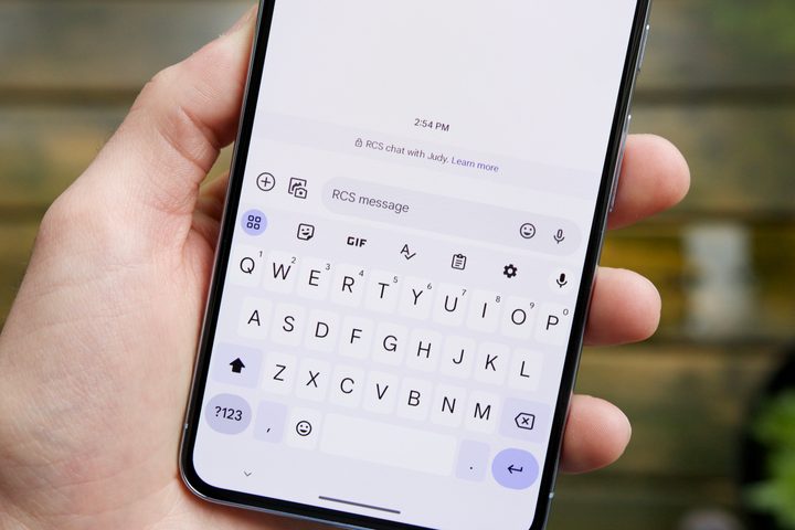 Google Messages app on a Pixel 8 Pro, showing an RCS Chat message thread.