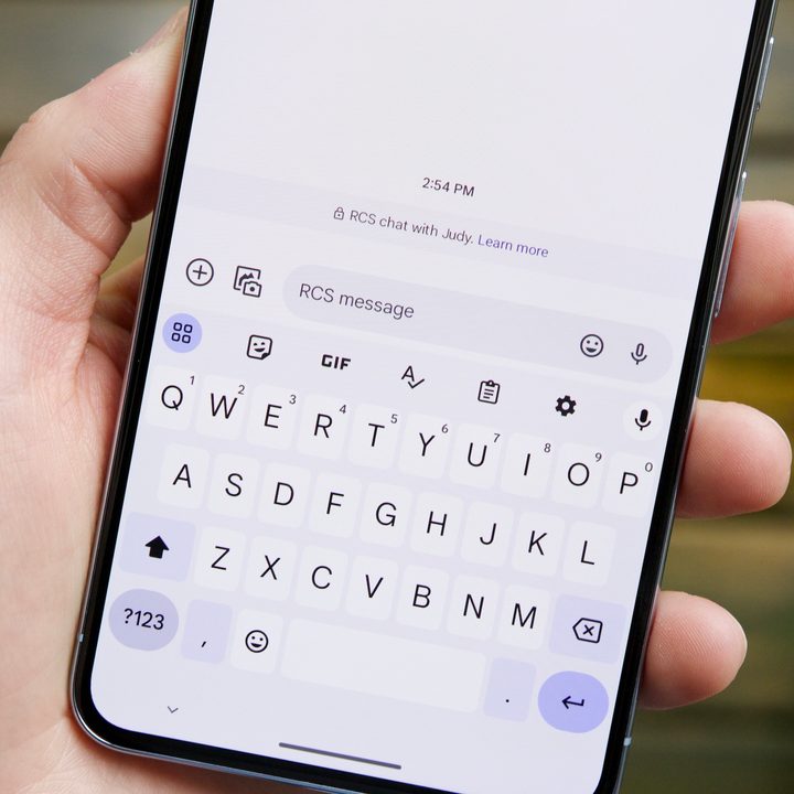 Google Messages app on a Pixel 8 Pro, showing an RCS Chat message thread.