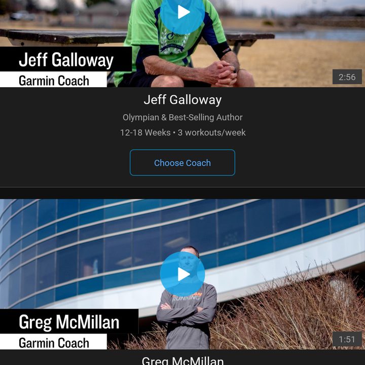 Choosing a running coach in Garmin Connect's running plan.