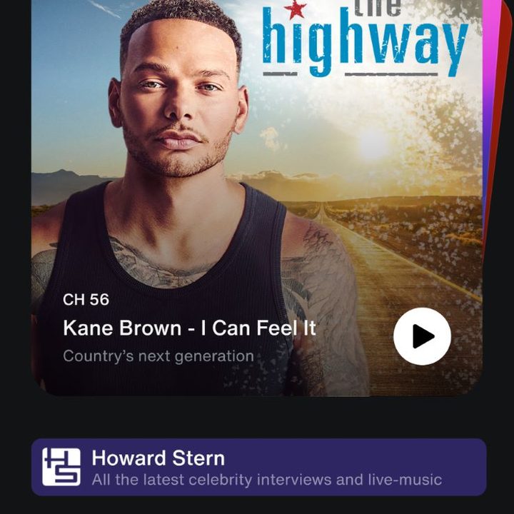 New SiriusXM app home screen.
