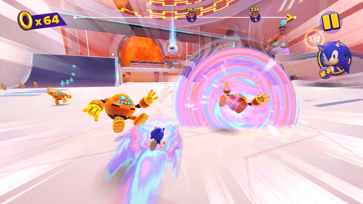 Sonic boosts into an enemy in Sonic Dream Team.