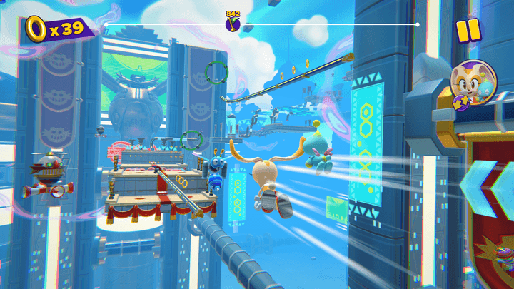 Cream flies through a level in Sonic Dream Team.