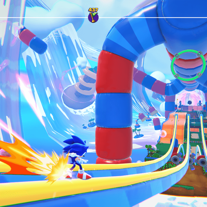 Sonic grinds on a rail in Sonic Dream Team.