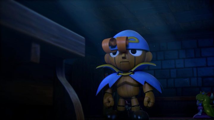 Geno stands in the dark in Super Mario RPG.