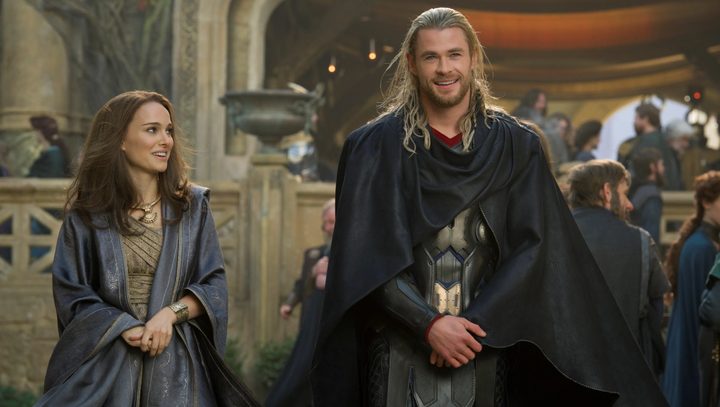 Jane looks at Thor in Thor: The Dark World.